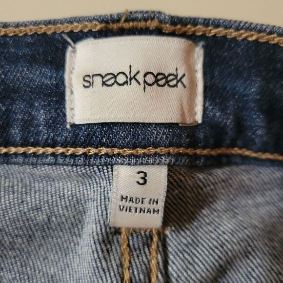 Sneak Peek Mid-Rise Distressed Patch Skinny Blue Jeans - Picture 3 of 13